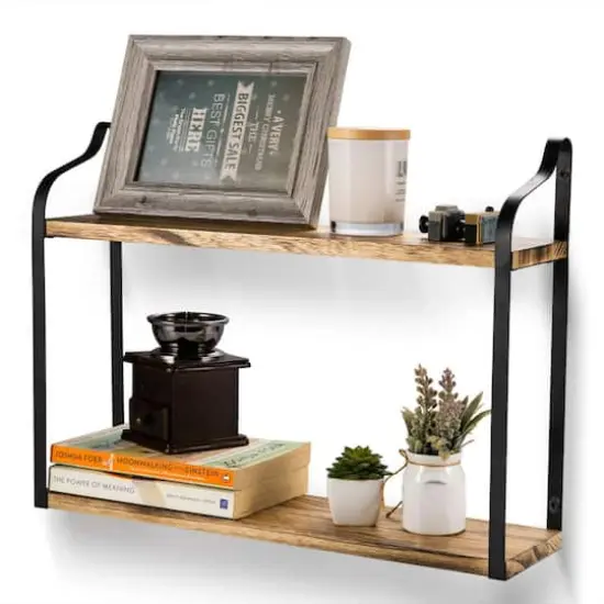 NEX™ 2-Tier Floating Wall-Mounted Rustic Wood Storage Shelf {5}