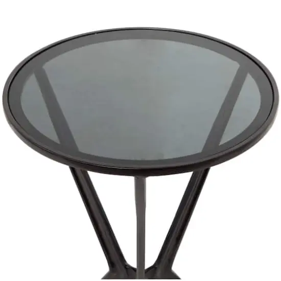 Black Aluminum Hourglass Shaped Stand Accent Table with Clear Glass Top 16" x 16" x 24" {4}