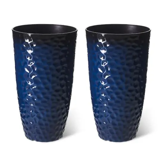 Glitzhome® 23.75" Eco-Friendly Honeycomb Textured Cobalt Blue Tall Plastic Planters, 2ct. {1}