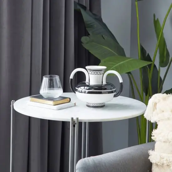 White Ceramic Eclectic Vase, 7" x 7" x 7" {6}