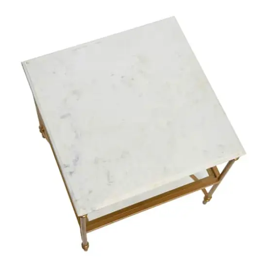 Hello Honey® 25" Libertine Genuine Marble and Metal End Table with Glass Storage Shelf Gold Finish {4}