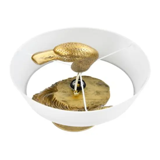 Hello Honey&reg; 32" Gold Finish Resin Flamingo Table Lamp with Linen Shade {8}