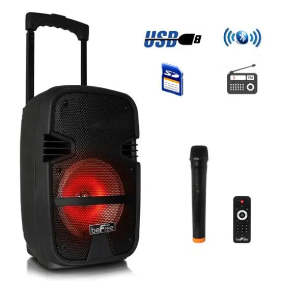beFree Sound 8" 400 Watt Bluetooth Portable Party PA Speaker System With Illuminating Lights {1}