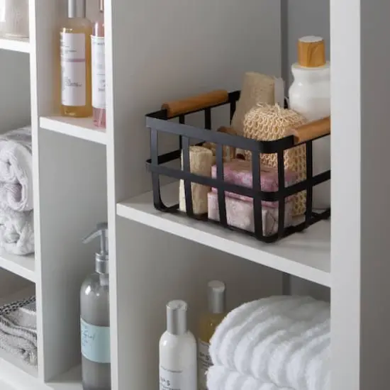 Simplify Small Square Black Metal Basket with Bamboo Handles {2}