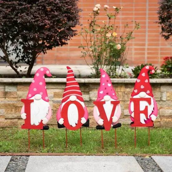 Glitzhome&reg; 24" Metal Valentine's LOVE Gnome Yard Stake & Hanging Sign {3}