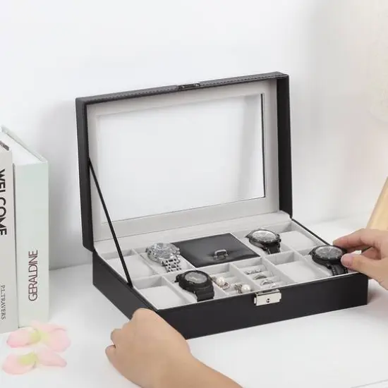 Charcoal Black Grand Ebony Jewelry Watch Box {10}