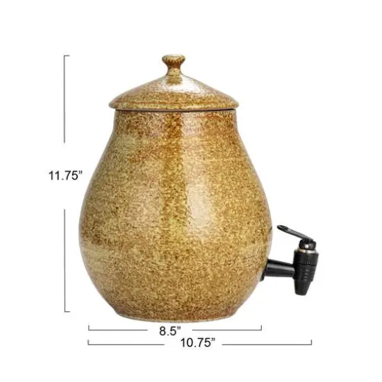 Hello Honey&reg; 5qt. Brown Round Stoneware Beverage Dispenser with Lid {4}