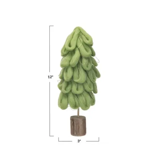 Hello Honey&reg; 12" Light Green Wool Tree with Gold Cord & Wood Base {4}