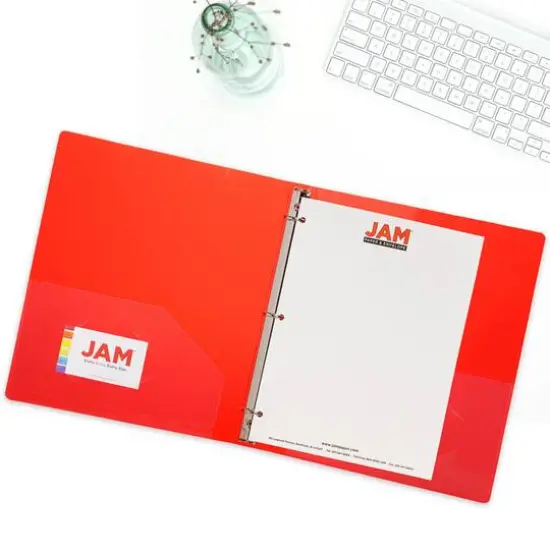 JAM Paper 0.75" Red Glass Twill Plastic 3-Ring Binder {6}