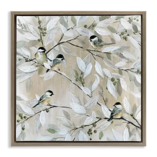 Stupell Industries Chickadee Birds on Branches Floater Framed Art Brown {1}