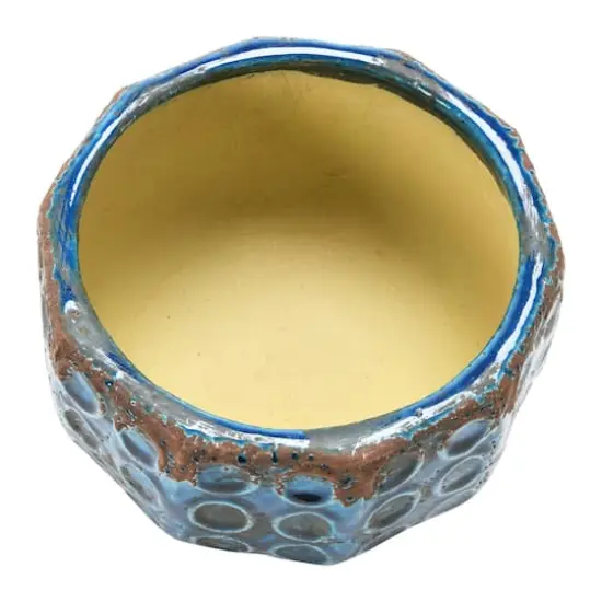 Hello Honey&reg; 7" Distressed Blue Embossed Terra Cotta Planter with Circle Pattern {7}