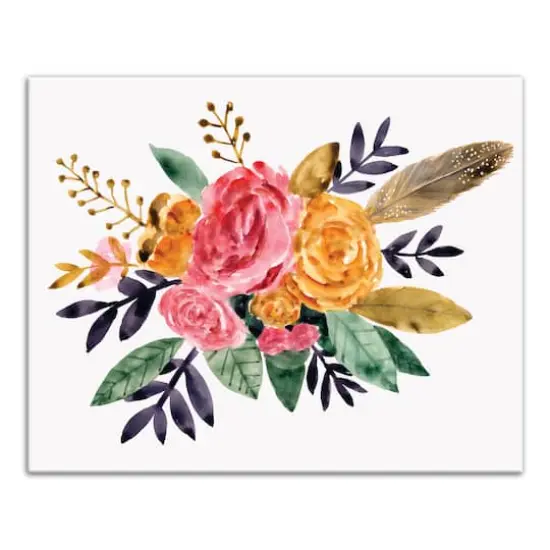 Yellow Feathers and Flowers 16" x 20" Canvas Wall Art {1}