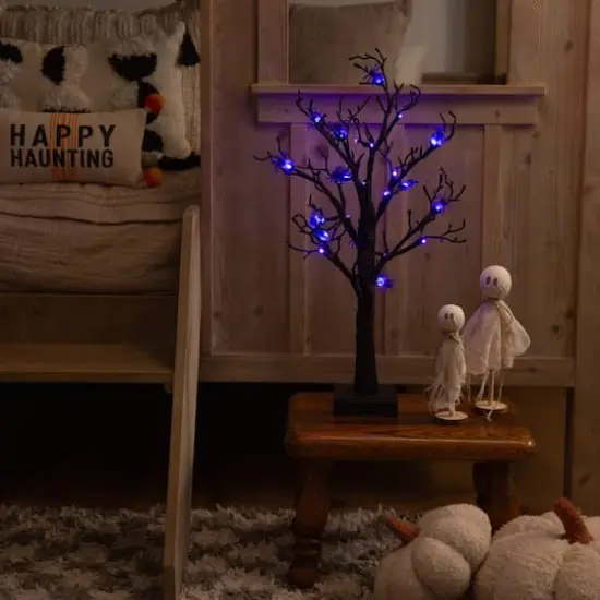 2ft. Pre-Lit Artificial Halloween Spider Twig Tree with 24 Purple LED Lights {12}