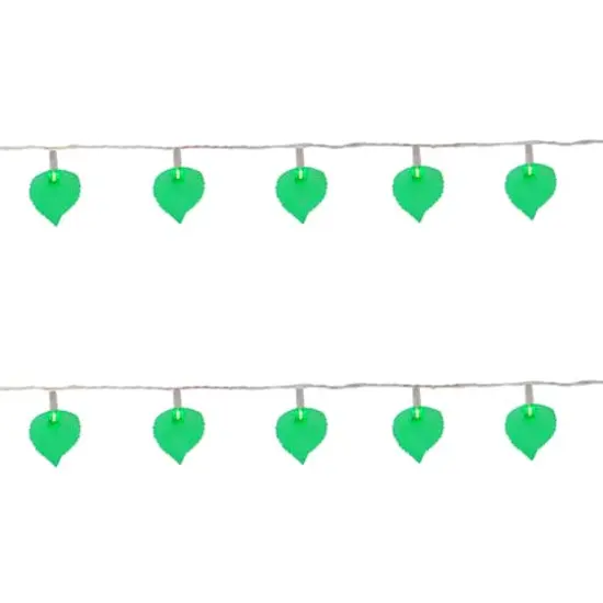 10ct. Battery Operated Green Leaf Shaped Novelty Christmas Light Set {5}