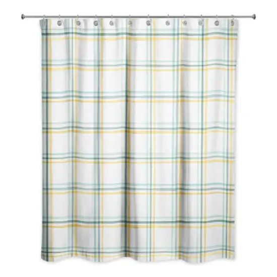 Plaid Shower Curtain Green and Yellow {1}