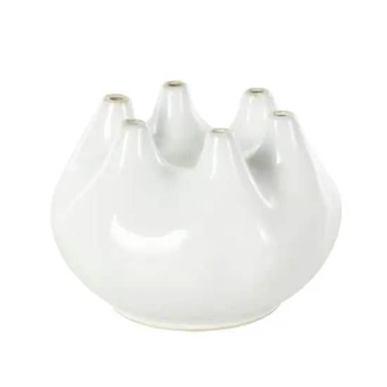 10" Wide White Multi Opening Ceramic Vase {4}