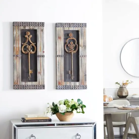Brown Wood & Metal Rustic Key Wall D&eacute;cor Set {7}