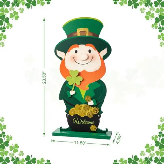 Glitzhome® 23.5" St. Patrick's Wooden Leprechaun Pot of Gold Porch Décor {9}