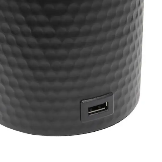 Simple Designs 18.5" Hammered Metal Container Base Table Lamp with USB Charging Port White/Black {9}