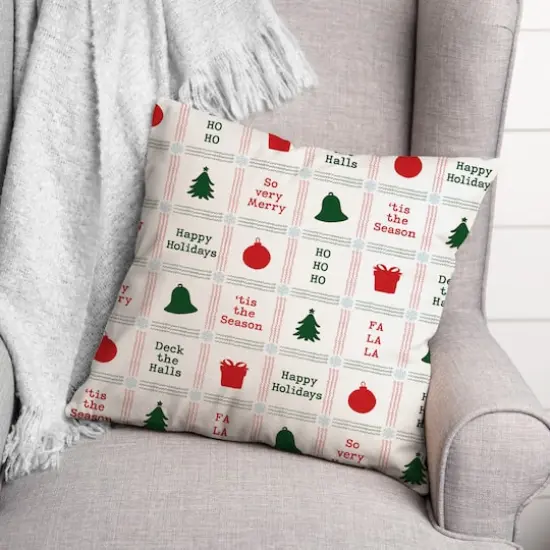 Xmas Icon Grid Pattern 18" x 18" Spun Poly Pillow {3}
