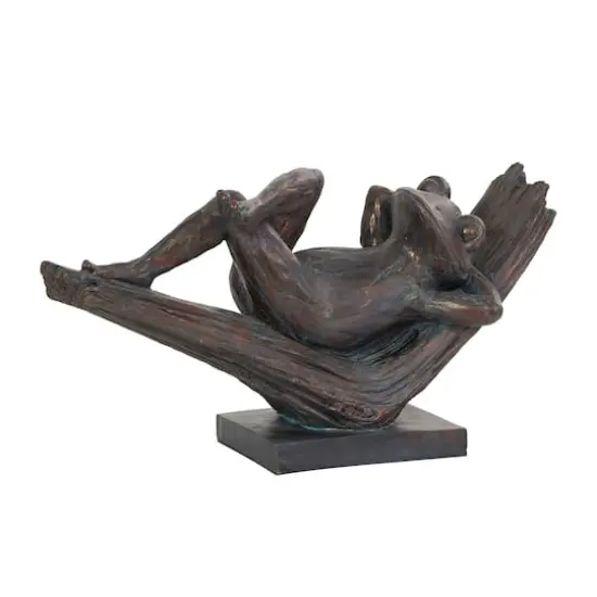 16" Bronze Frog Patina Relaxing Sculpture {1}