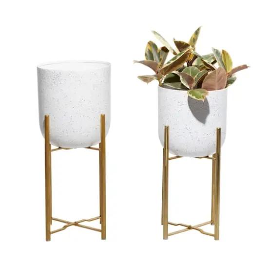 Set of 2 White Metal Contemporary Planter, 20", 22" {4}
