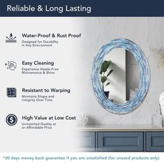 Head West Aqua/Blue3 Tile Framed Oval Wall Vanity Mirror - 23" x 29" {5}