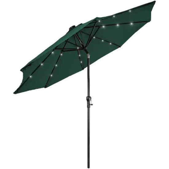 9ft. Solar Lighted Outdoor Patio Market Umbrella Hunter Green {4}