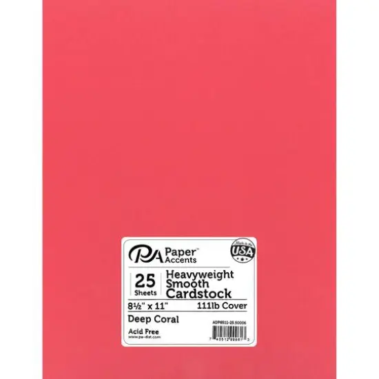 PA Paper&trade; Accents 8.5" x 11" Heavyweight Smooth Cardstock, 25 Sheets Deep Coral {1}