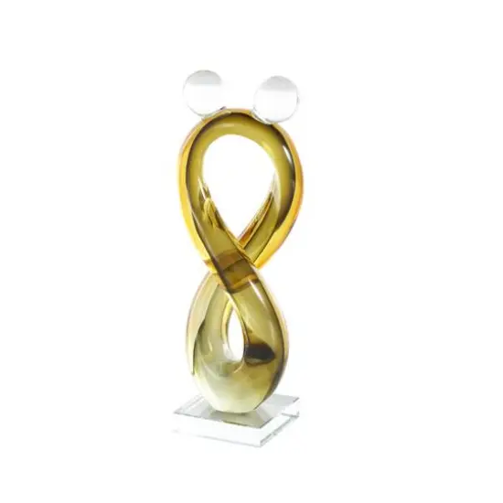 12" Amber Yellow Glass Abstract Infinity Sculpture {4}