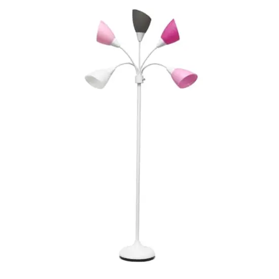 Simple Designs™ 5.6ft. 5-Light Gooseneck White Floor Lamp Pink White and Gray Shades {1}