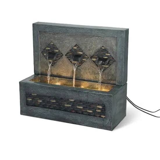 Glitzhome&reg; 2.5ft. Faux Concrete and Pebbles Outdoor LED Fountain {1}