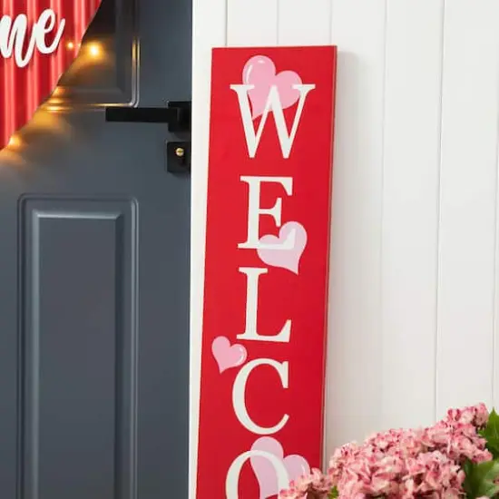 Glitzhome&reg; 3.5ft. Valentine's Wooden Welcome Porch Sign {6}