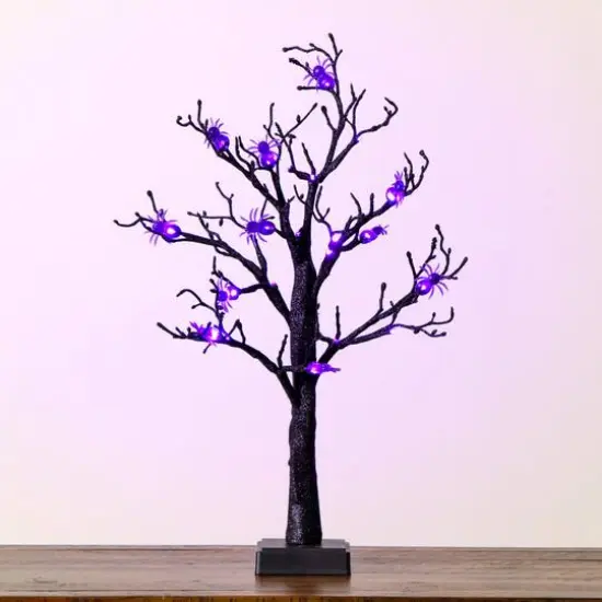 2ft. Pre-Lit Artificial Halloween Spider Twig Tree with 24 Purple LED Lights {8}
