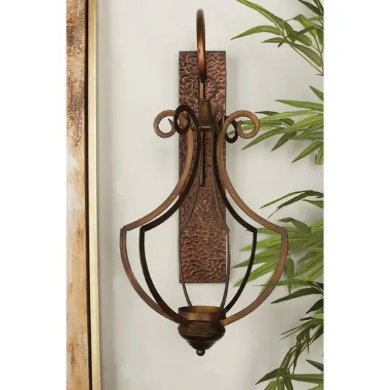 Bronze Iron Rustic Candle Wall Sconce, 25" x 13" x 12" {8}