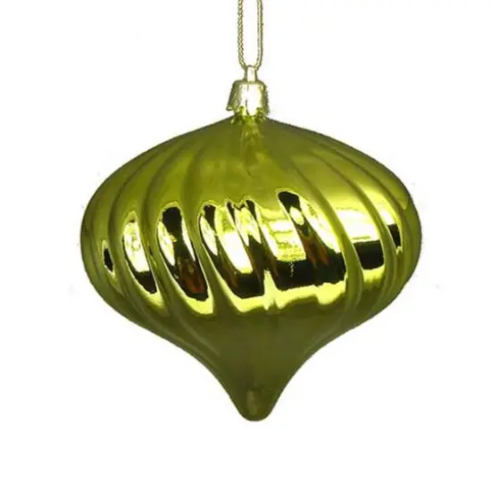 4ct Shiny Green Kiwi Swirl Shatterproof Onion Ornaments {1}