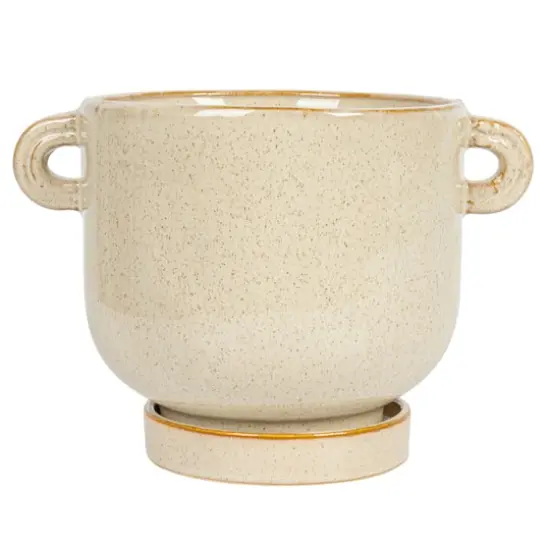 Hello Honey&reg; 8.25" Cream Stoneware Face Planter & Saucer {8}