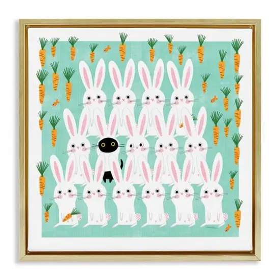 Stupell Industries Cat Mixed with Bunnies Floater Framed Art Gold {1}