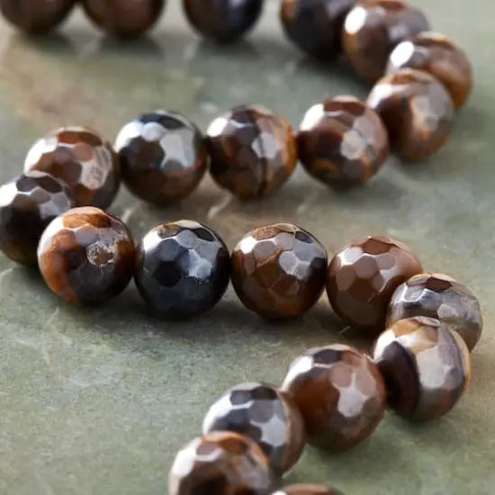 Yellow Silverite Tiger Eye Faceted Round Beads by Bead Landing&trade;, 8mm {3}