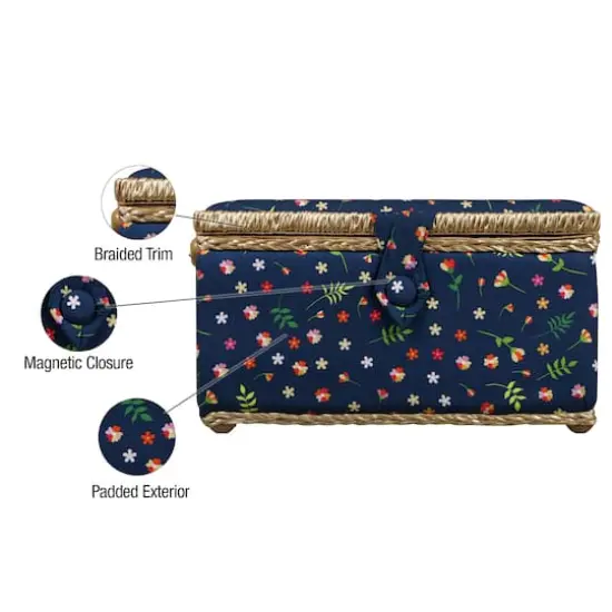 SINGER&reg; Ditsy Floral Print Large Sewing Basket with Matching Zipper Pouch {4}