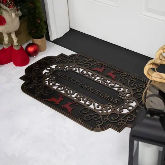 Red Reindeer Merry Christmas Doormat {10}