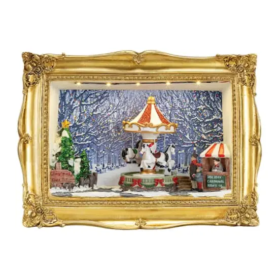 90th Anniversary Collection 9" Animated & Musical Gold Frame Carousel Shadow Box {1}