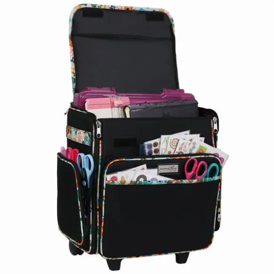 Everything Mary Black & Floral Rolling Scrapbook Travel Case {5}