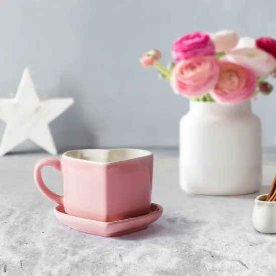 Miss Valentine Pink Ceramic Candy Heart Mug & Saucer {3}