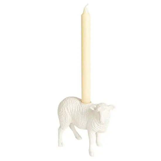 Hello Honey&reg; 6.75" Long White Pastoral Elegance Sheep Taper Candle Holder {7}