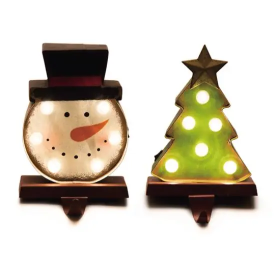 Glitzhome&reg; 7" Marquee LED Snowman Head & Tree Stocking Holder Set {1}