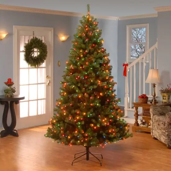7.5 ft. Pre-lit Hinged North Valley Spruce Medium Artificial Christmas Tree, Multicolor Lights {5}