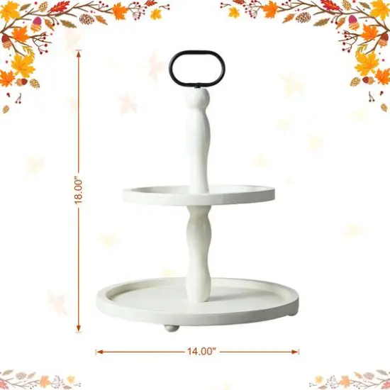 Glitzhome&reg; 18" White Wood Double Tiered Tray {9}