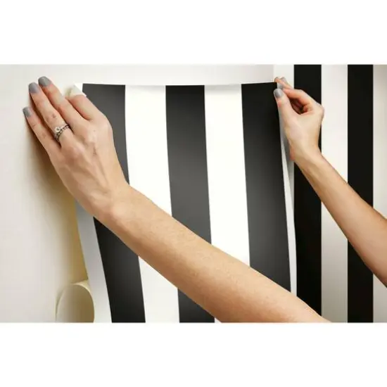 RoomMates Awning Stripe Peel & Stick Wallpaper Black {11}