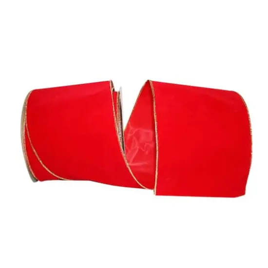 JAM Paper 6" x 25yd. Velvet Wired Heavy Commercial Ribbon Red and Gold {1}